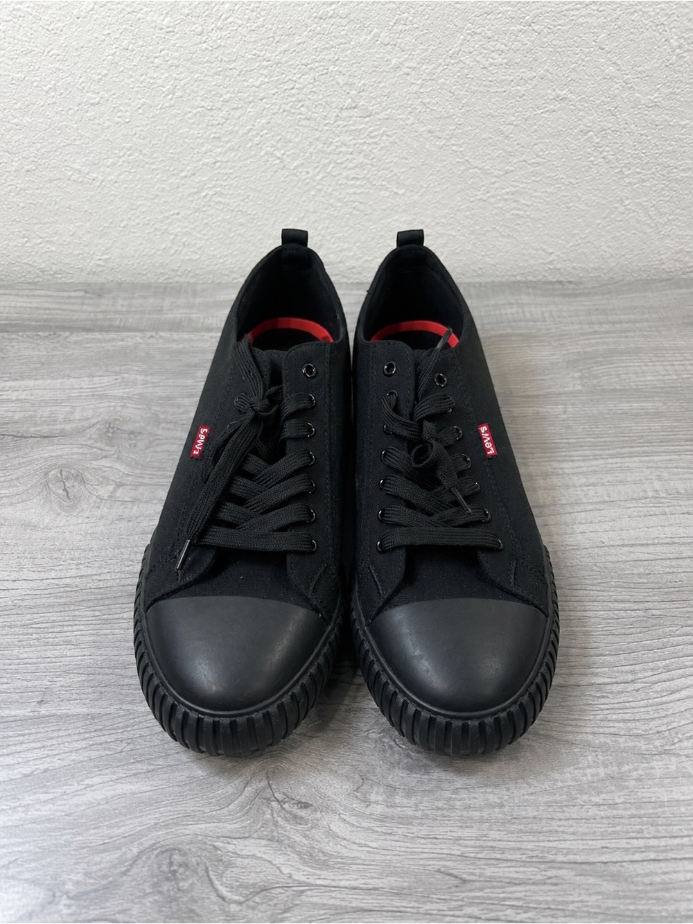 Levi's Men's Black Canvas Low-Top Sneakers with Red Accents